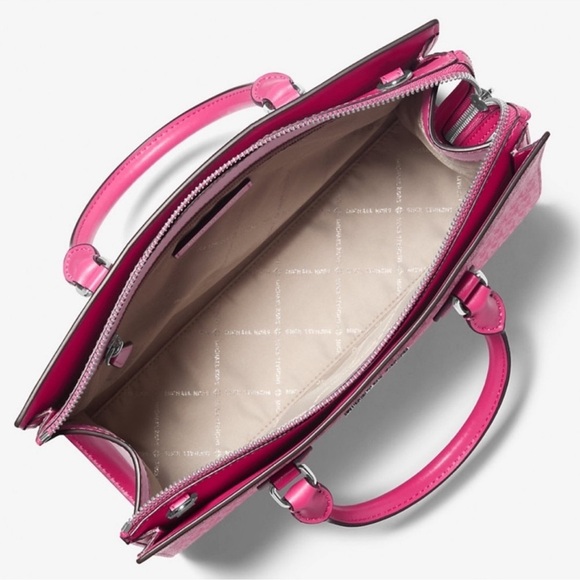 Michael Kors Sheila Medium Signature CZ Logo Satchel Crossbody Bag Dragonfruit - Picture 6 of 8